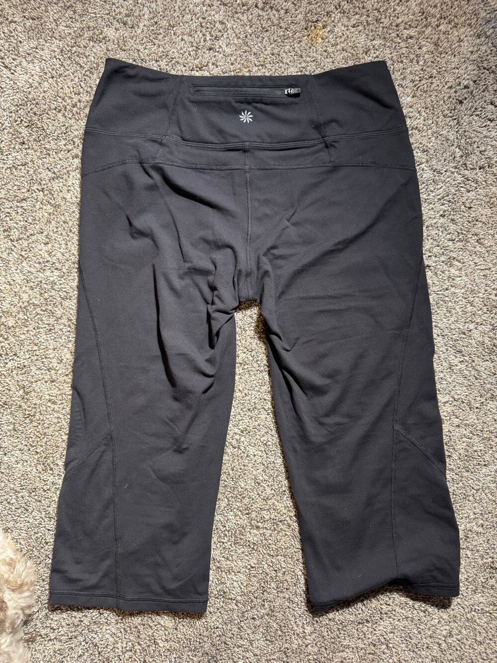 Athleta Black High Rise Cropped Running Capris Leggings Zipper Pocket Size M